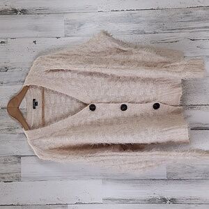 Wild Fable cream beige basket weave eyelash knit cardigan sweater Size Large